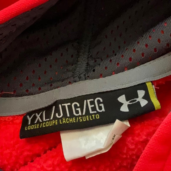 Under Armour Girl's Bright Neon Red Pullover Hoodie - Picture 4 of 4